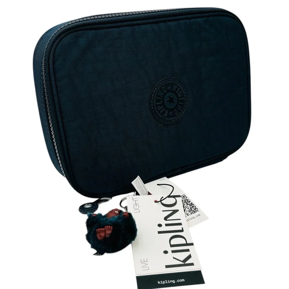Kipling Zip‎ Around Pencil- Makeup Travel Organizer Pouch Case True Blue Tonal